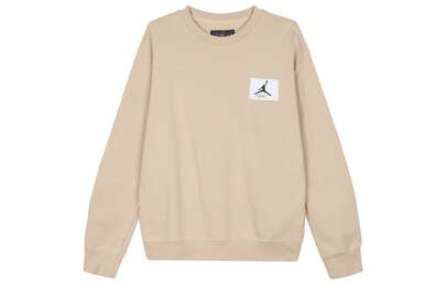 Nike Jordan品牌Logo圆领加厚长袖保暖卫衣，卡其色