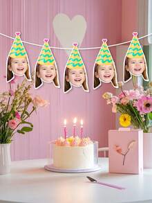 定制照片生日帽横幅（7/14/21 件可选）/ 定制生日派对装饰 / 儿童生日纪念品 / 儿童庆祝用品，多功能，装饰性强，可重复使用，精致时尚，高品质，色彩缤纷，现代时尚，可定制，个性化，独一无二，是送给男孩/女孩的理想礼物，非常适合生日派对装饰，以节日设计营造欢乐气氛。 - 彩色 - 查看 6