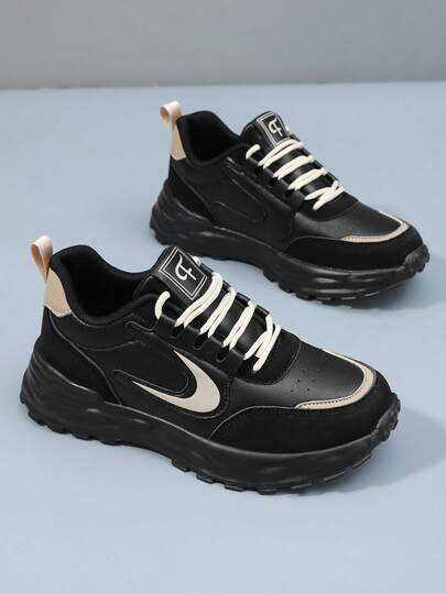 Giày thể thao thường ngày cho trẻ em, giày casual thời trang đa năng thoải mái nhẹ cho trẻ lớn, giày da phối màu cổ thấp buộc dây mùa xuân, giày thể thao chạy bộ đế dày chống trượt giảm sốc cho trẻ em, phù hợp mọi mùa.