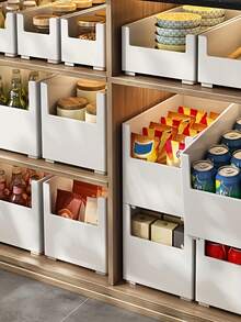 1 pieza Caja de almacenamiento de plástico con estilo de cajón, caja de almacenamiento dividida y apilable multifuncional, caja de almacenamiento para gabinete de cocina, canasta de almacenamiento variado, organizador de cubiertos, estante para latas de bebida, almacenamiento para encimera y gabinete de cocina - Multicolor - Ver 12