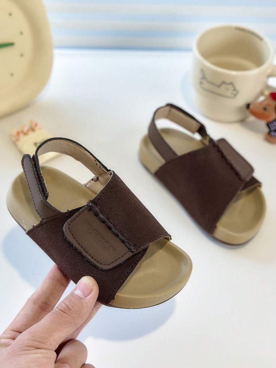 Toddler Boys/Girls Open Toe Sandals, Soft Bottom Hook And Loop Closure Summer Beach Shoes, 1-3-5 Years Old - Brown - View 1
