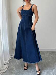 Đầm denim thường ngày, kiểu dáng đa năng, gợi cảm, phù hợp cho mùa xuân/hè, đi chơi, hẹn hò, đám cưới, đi học, đi nghỉ mát, ở nhà, thanh lịch. - Màu xanh lam - Xem 4