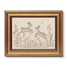 VIYYIEA Vintage Gold Framed Wall Art For Living Room, Sika Deer Canvas Prints Home Decor, Sketch Painting Picture, Bedroom Wall Decor Gifts For Friends Or Family -[Sika Deer]-(10L X 8W) - [梅花鹿] - 查看 2