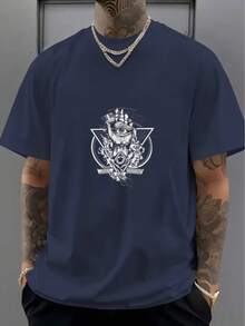 Must-Have White Cotton T-Shirt With Mysterious Triangular Pattern - 藏蓝色 - View 1