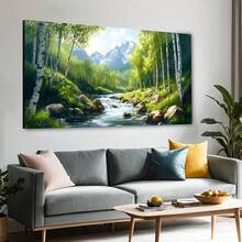 SSNEEKNDG Arte de pared de bosque verde para sala de estar, imágenes de árboles, arte de paisaje de montaña para dormitorio, oficina, cocina, impresiones en lienzo x cuadros decorativos para sala, póster, con marco, pósters, cuadros para la pared, marcos para cuadros, cuadro, virgen de guadalupe, salas - transparente - Ver 2