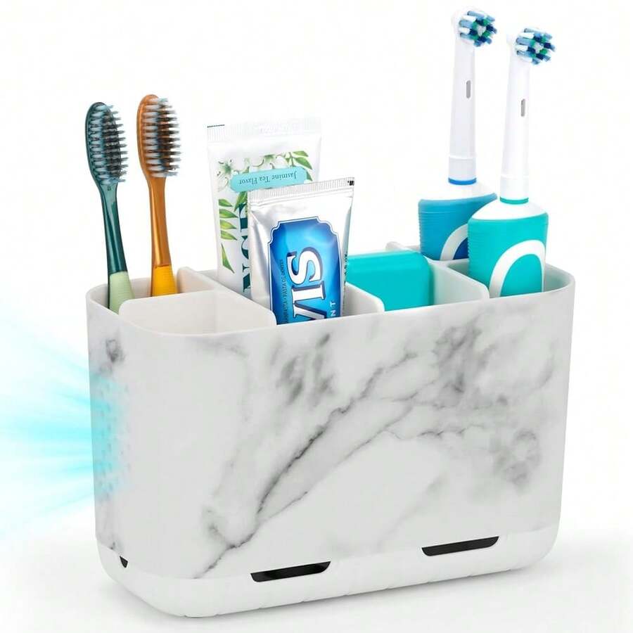 Boperzi Toothbrush Holders For Bathrooms Organizers And Storage, Large Tooth Brush Holders, Electric Toothbrush And Toothpaste Organizer Caddy With Drainage Holes For Family RV Camper - Marble - 查看 1