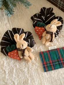 1件装 女士可爱毛绒兔子胡萝卜条纹针织发圈头饰，发绳，发圈 - 彩色 - 查看 3