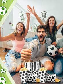 10 件印有足球图案的爆米花盒，适用于足球主题派对、礼品包装、零食盒、派对用品、圣诞节情人节 - 彩色 - 查看 3
