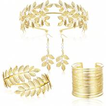 Milacolato Greek Goddess Costume Accessories For Women Gold Headpiece Upper Arm Cuff Bracelet Dangle Earring Goddess Gold Jewelry Set For Bridal Wedding Toga Party - 金色 - 查看 8
