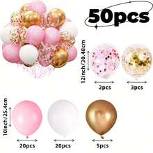 50pcs Pink And Gold Balloons -10 Inch Pink And White Metal Gold Balloons With Confetti Balloons, Suitable For Babyshowers, Weddings, Birthday Party Decorations, Pink Baby Showers, Valentine's Day, Anniversaries, And Women's Singles Parties. - Pink - View 2