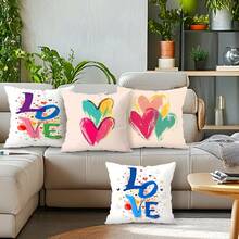 4 fundas de almohada con tema de graffiti en forma de corazón, estampadas por un solo lado, adecuadas para la decoración del hogar en sala de estar y dormitorio, para todo el año - No incluye relleno de almohada - Multicolor - Ver 8