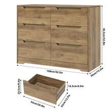 White Chest Of Drawers, Sideboard With 6 Drawers, Multi-Purpose Cabinet With Drawers For Bedroom, Living Room, Hallway, Modern, Wood, 108 X 82.5 X 39 Cm - màu nâu - Xem 4