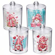 4 paquetes de cajas de almacenamiento transparentes para el Día de San Valentín, juego de frascos de farmacia con tapa, frascos de baño con tapas para hisopos, bolas, almohadillas, palillos de hilo dental, botes de plástico de 10 onzas para organizar el baño, el dormitorio y el tocador, decoración para el cuarto de maquillaje - Multicolor - Ver 8