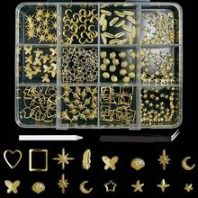 12Girds Gold Star Nail Charms 3D Alloy Starfish Shell Nail Art Charms Moon Hallow Heart Square Nail Studs Butterfly Leaves Nail Charms And Gems Gold Nail Rhinestone For Manicure Supplies DIY - 銅色 - 查看 1