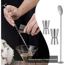 Juego de Coctelera De Cóctel13 Piezas Utensilios de Bar Cocktail Shaker Set De Acero Inoxidable Kit Barman Profesional Incluye Herramientas y Accesorios para Modulación Ron Whisky Vodka y Otras Bebidas-Platade - Chapado - Ver 4