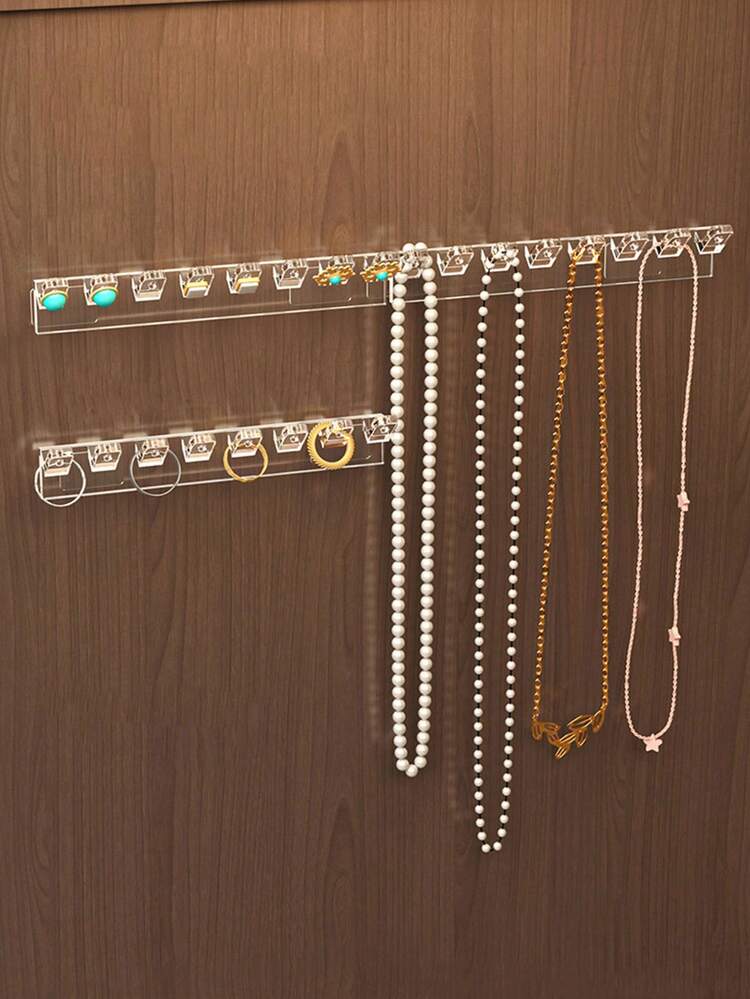 Organizador de pared para collares con 8 ganchos, de 3 a 9 piezas/set, para colgar collares, joyas, pulseras y anillos, regalo para niñas y mujeres, decoración para el cuarto de maquillaje - transparente - Añade 1