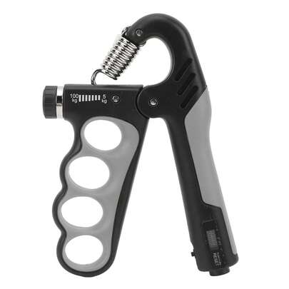Electronic Grip Strength Training Device With Counter - Adjustable Arm And Finger Strength Trainer From 5 To 100 Kg For Rehabilitation, Fitness And Physiotherapy, Grey