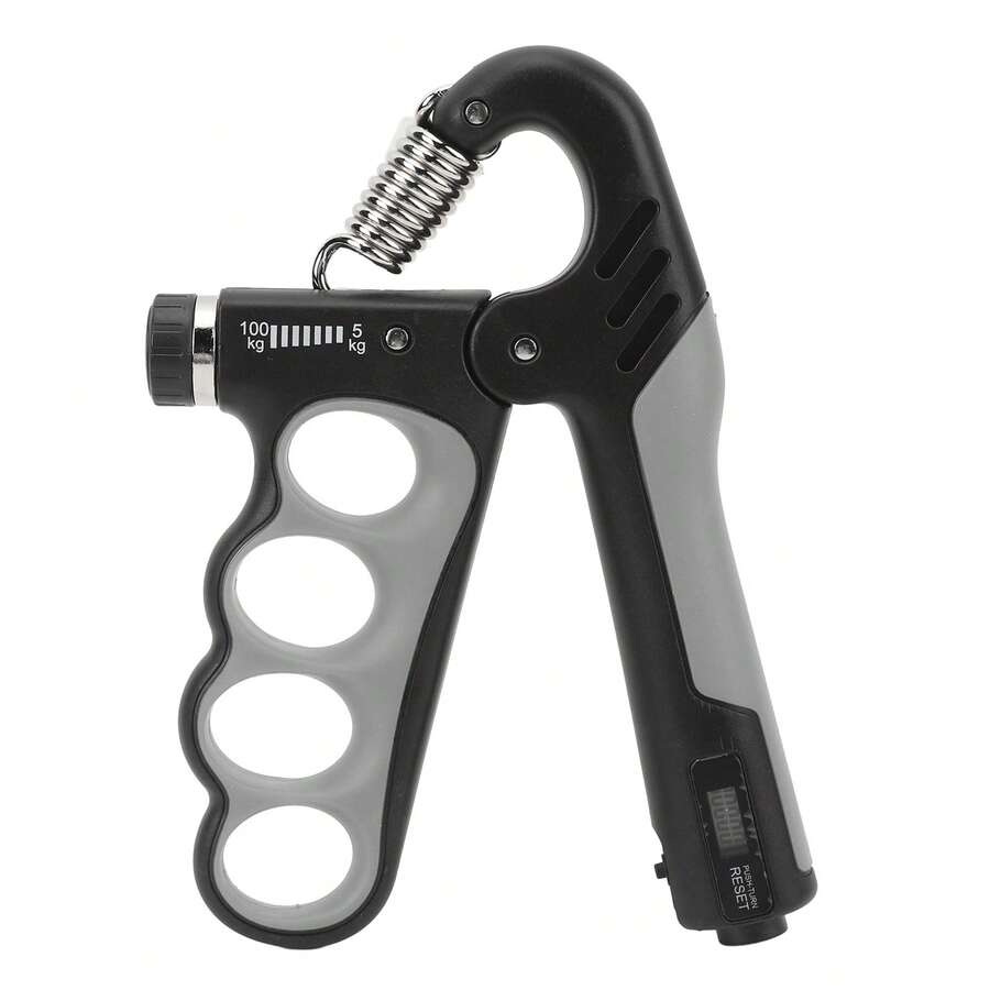Electronic Grip Strength Training Device With Counter - Adjustable Arm And Finger Strength Trainer From 5 To 100 Kg For Rehabilitation, Fitness And Physiotherapy, Grey
