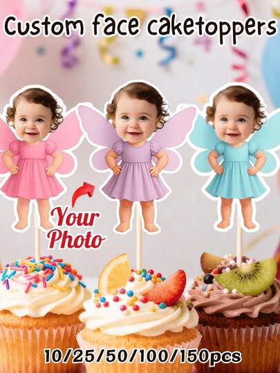 10/25/50/100/150pcs, Personalization Personalized Fairy Paper Toothpicks Cake Forks - Custom Made Cupcake Toppers For Birthday Decor, Facial Customization, Valentine's Day Gifts, Bridesmaid Gifts, Christmas Gifts, Christmas Decorations, Thanksgiving Gifts, New Year Gifts, Party Decorations, Cake Plugin, Eid Al-Fitr Gifts