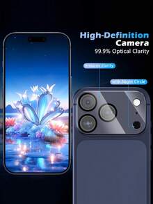 2pcs - Transparent Camera Lens Protector Film Compatible With IPhone 17 Pro Max 6.9 Inch, Compatible With IPhone Lens Protective Case, Full Coverage, 9H Hardness Anti-Scratch, High-Definition Clear Tempered Glass Camera Accessories, Suitable For Phone Case [No Impact On Night Photography], Valentine's Day Gift. - Clear - View 2