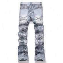 Pantalones vaqueros acampanados de corte ajustado para hombre, pantalones vaqueros elásticos con estampado único y detalles desgastados, ropa de calle de moda para jóvenes - 5718# - Ver 2