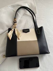 2025 New Casual Large Capacity Diamond Plaid Solid Color Bow Handbag, Minimalist Fashion Tote Bag - Multicolor - View 6