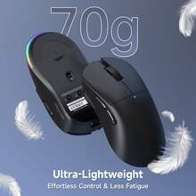 AJAZZ NJ08 Tri-Mode Wireless Gaming Mouse, 1000Hz 70g Lightweight, Medium-Large Ergonomic PC Mouse, 12800 DPI 6 Level Adjustable, Bluetooth/2.4G/USB-C, RGB Rechargeable For Laptop - Multicolor - View 1
