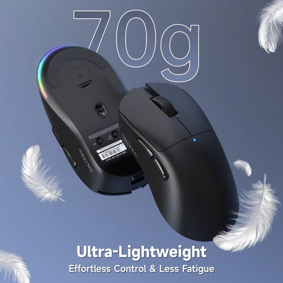 AJAZZ NJ08 Tri-Mode Wireless Gaming Mouse, 1000Hz 70g Lightweight, Medium-Large Ergonomic PC Mouse, 12800 DPI 6 Level Adjustable, Bluetooth/2.4G/USB-C, RGB Rechargeable For Laptop - Multicolor - View 1