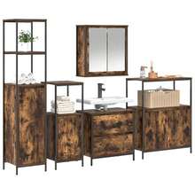 vidaXL Ensemble de mobilier de salle de bain avec étagère 5 pcs Marron - Tabac - Voir 1