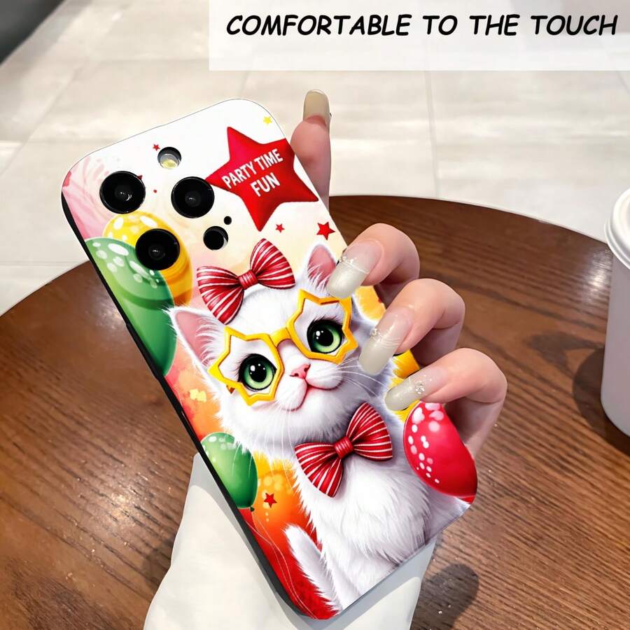 1PC Phone Case , Cute Cat Party Fun Pattern , Stylish Phone Case, Phone Decoration, All-around Lens Protection, Creative Small Gift, Funny Gift for Boys and Girls - Negro - Ver 1