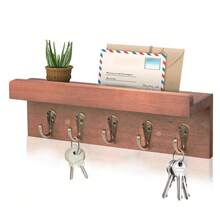 5钩木质钥匙邮件收纳架，壁挂式设计，适用于玄关、走廊、厨房、农舍风格 - 5 Hooks - 查看 14