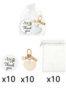 30/15pcs Pearl Heart Shaped Keychain Gift Set, Includes 5 Keychains, 5 Thank You Cards And 5 Organza Bags. Features Hollow Pearl Heart Decor, Bag Charms, Suitable As Party Favors. Perfect For Valentine's Day, Wedding Favors, Banquet Gifts, Bridal Shower Favors, Mother's Day Gifts And Other Party Gifts. - Multicolor - View 11