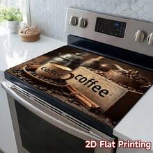 1pc Coffee-Themed Stove Top Protector Cover - Gas/ Flat Stovetop & Glass Cooktop Compatible, Coffee Bean & Coffee Cup Design With Cinnamon Sticks - Easy-Clean Appliance Mat For Ovens, Washers, Dryers, Stove Panels (Coffee, 2D Flat - 20.5x28.3吋/52x72厘米 - 查看 2