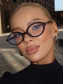 1 Pair Women's Brown Oval PC Frame Casual Eyeglasses - Brown - View 2