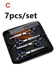 1/6/7件套宠物美容剪刀套装，直剪、打薄剪、弯剪，宠物美容工具 - 彩色 - 查看 7