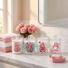 4 paquetes de cajas de almacenamiento transparentes para el Día de San Valentín, juego de frascos de farmacia con tapa, frascos de baño con tapas para hisopos, bolas, almohadillas, palillos de hilo dental, botes de plástico de 10 onzas para organizar el baño, el dormitorio y el tocador, decoración para el cuarto de maquillaje - Multicolor - Ver 1