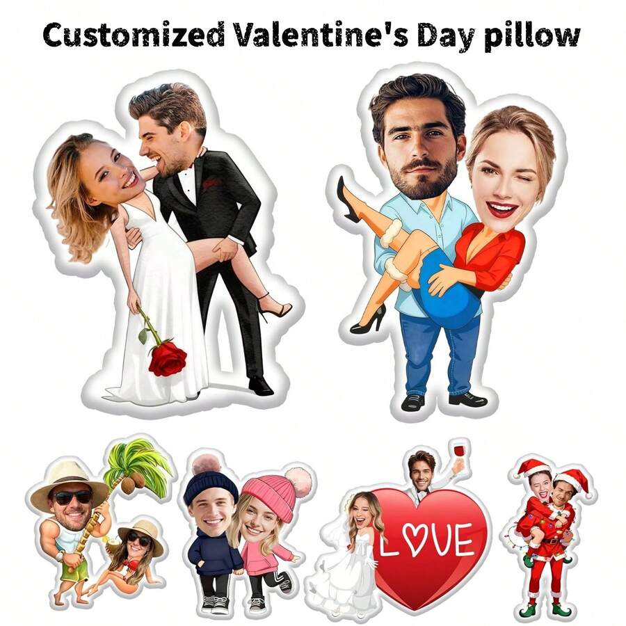1个定制人脸抱枕，可个性化定制人物/宠物身体形状抱枕，可印照片，趣味填充抱枕，可定制纪念礼物，情人节/圣诞节礼物 - 彩色 - 查看 1