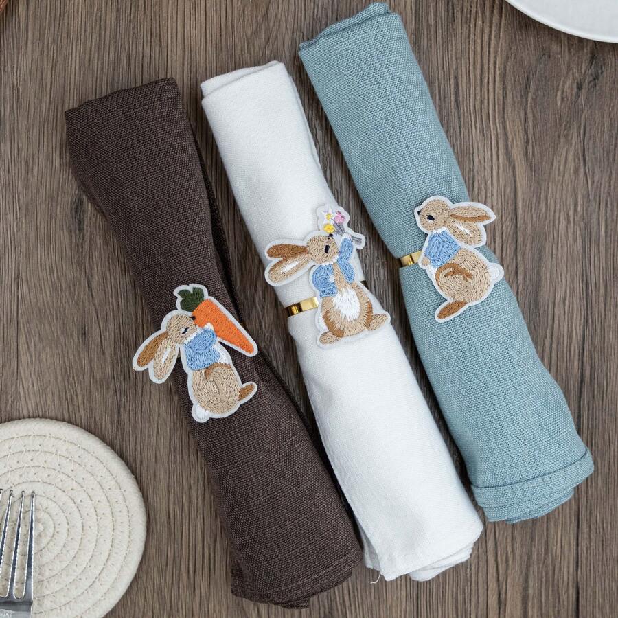 6pcs/Set Cute Rabbit Napkin Rings, Suitable For Easter, Spring Festival Party Table Decoration, Multiple Styles Available - Multicolor - View 1