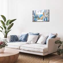 LyerArtork Arte de pared en lienzo con vista de flores costeras, pintura al óleo de mar azul con flores y mariposas, impresiones de paisaje marino rústico para decoración de pared en baño y dormitorio x pulgadas - transparente - Ver 7