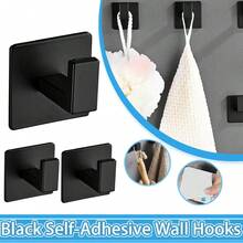 1-4Pcs Strong Adhesive Wall Hook Sticker Hanging Coat Rack Clothes Hanger Shower Robe Hook Kitchen Bathroom Towel Hooks Black - Black - View 1