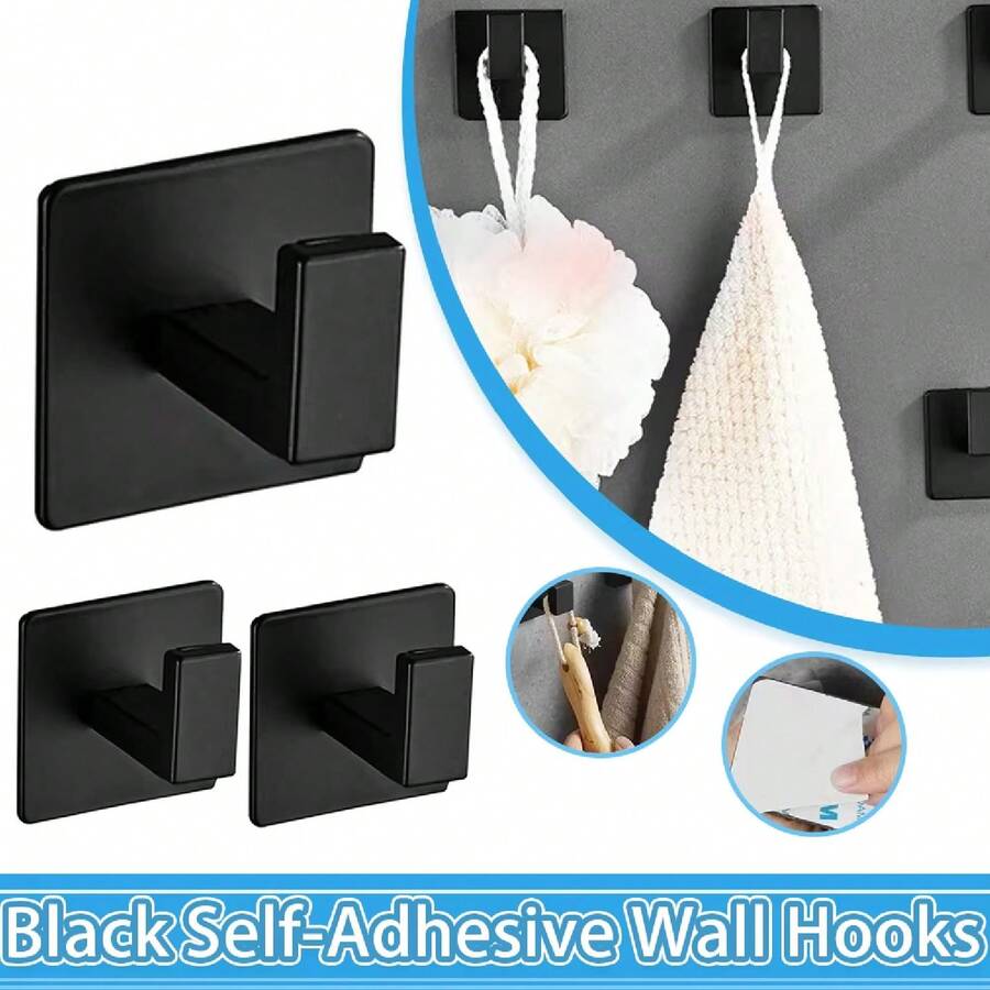 1-4Pcs Strong Adhesive Wall Hook Sticker Hanging Coat Rack Clothes Hanger Shower Robe Hook Kitchen Bathroom Towel Hooks Black - Black - View 1