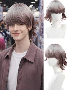 14-Inch Men's Wig, Gradient Dark Green Wolf Tail Short Hair, Full Head Wig, Male Cosplay, Stylish And Handsome, Top Dyed Mullet Head Realistic Wig. - Multicolor - View 2