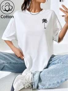 Women's Autumn/Winter 100% Cotton Short-Sleeve T-Shirt White Top with Coconut Tree Print Relaxed Resort-Style Everyday Wear Back: “Joy in Chaos” Coconut Tree Print Features a realistic coconut tree design rendered in black and whet linesblack sperwidr.Fairwion in sblack and whinged in sblack and wholet.Fairwion sblion sFaird linesFaird in sblion sFaird sFaird sFairdin (Fairwion sblion sFaird sFaird sFaird sblion sblion sFaird in sblacks in sFFairdin sblion sadaird sblion sFaird sblion sblion sblion sblions in sblacks infairwaird.與 “” a heartwarming gift for travel enthusiasts. A premium choice blending comfort, style, and emotional resonance. - 白色 - 查看 2