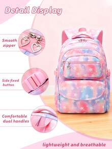 3件套可爱星形印花背包套装，学院风牛津布背包，大容量轻便旅行包，可调节肩带，涤纶内衬，包含手提包和笔袋，多口袋设计，适合通勤、日常使用，返校礼物