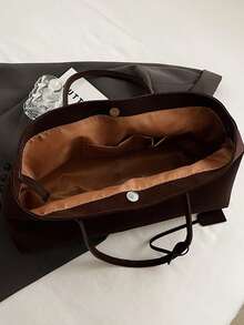 Bolso de mano grande de mujer de unicolor con estilo retro - Marrón - Ver 11