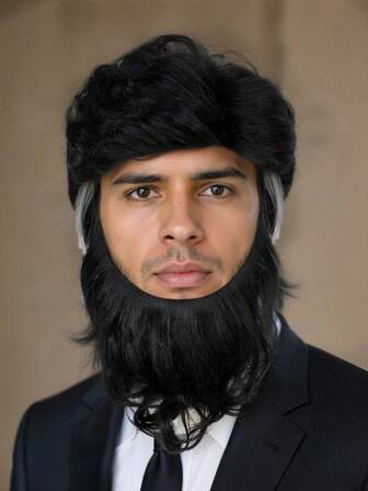 Short Curly Pixie Cut Black & White Synthetic Wig With Black Mustache Costume Set For Men Daily Fashion Matching, Christmas, Valentine Day, Holiday Cosplay, Comic Con, Concerts, Exhibition & Photo Shoots. Comfortable Fit, Breathable Design, Durable & Easy To Maintain.Fluffy And Natural Looking, Beginner Friendly