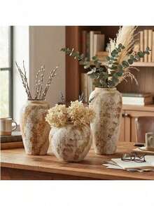 Jingdezhen New Chinese Style Wabi-Sabi Ceramic Vase For Flower/Dried Flower Decor, Distressed Antique Rough Pottery Vase For Entryway, Living Room, Bedroom, TV Cabinet - Multicolor - View 9