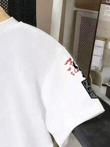 Tween Boy Crew Neck Cartoon Letter Print Short Sleeve T-Shirt And Drawstring Waist Shorts Casual Daily Outfit - White - View 6