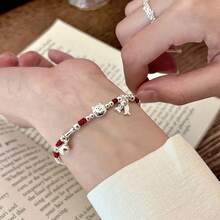 1pc Cute Kawaii Cat & Fish Red Rope Bracelet With Bell, Adjustable Lucky Charm For Friends/Students/Couples - Cat Hand-knitting - View 5