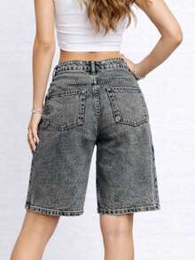 Women's Denim Shorts, High-Waisted, Black Marbled Gray, Summer Fashion - 灰色 - 查看 3